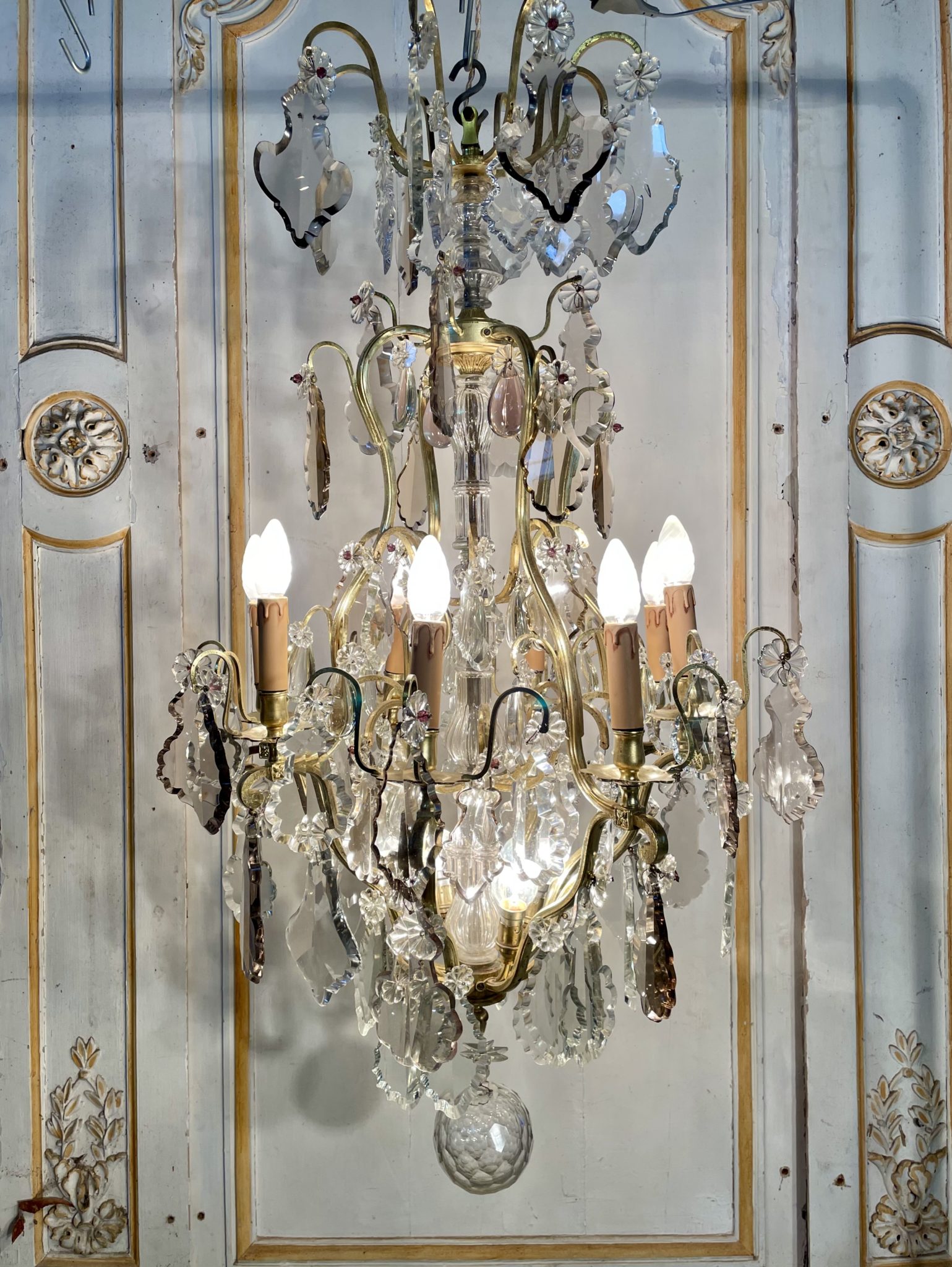Lustre cage en bronze et cristal fin XIXème siècle - Rennes Antiquités