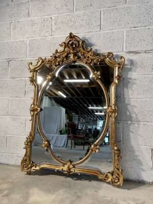 Miroir doré à parcloses ancien napoléon III 19ème siècle perles acanthe
