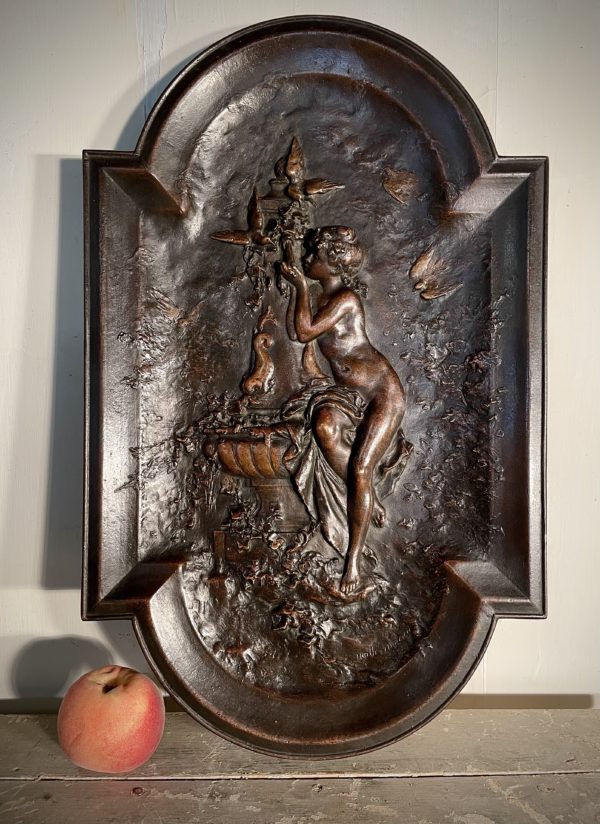 Bas relief plate panel bronze mathurin Moreau woman at the fountain estimate
