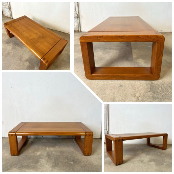 Table basse en orme massif MICHEL MILLERET 1980s