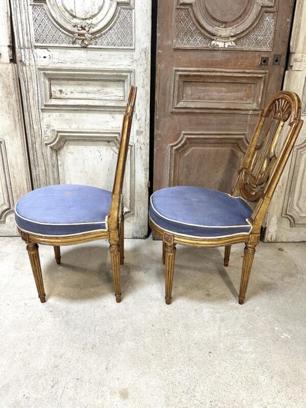 Paire de chaises style Louis XVI en bois doré – Image 6