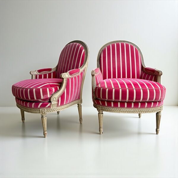 Paire de bergères de style Louis XVI en bois laqué circa 1900