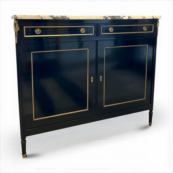 Buffet Louis XVI laqué noir circa 1960