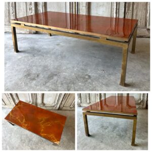 Table basse Guy Lefèvre pour Maison JANSEN plateau effet laque circa 1970