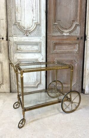 Chariot desserte bar roulant en laiton et bronze circa 1960